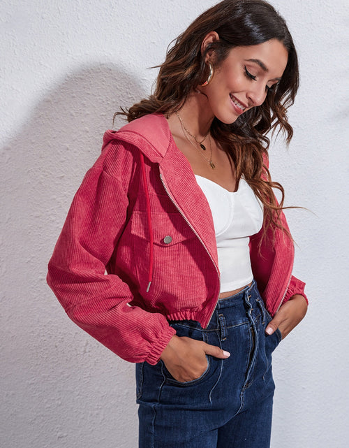 Load image into Gallery viewer, Drawstring Hooded Zip Up Jacket with Pockets
