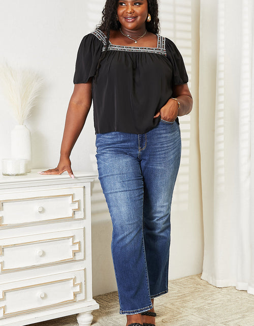 Load image into Gallery viewer, Honey Contrast Square Neck Puff Sleeve Blouse
