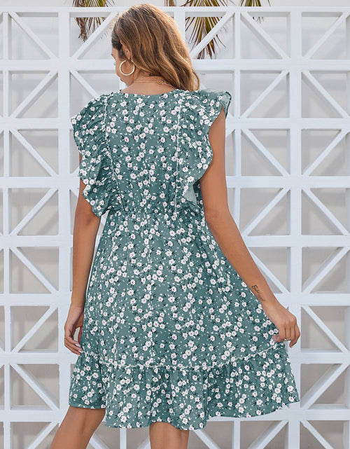 Load image into Gallery viewer, Ruffled Ditsy Floral Surplice Mini Dress
