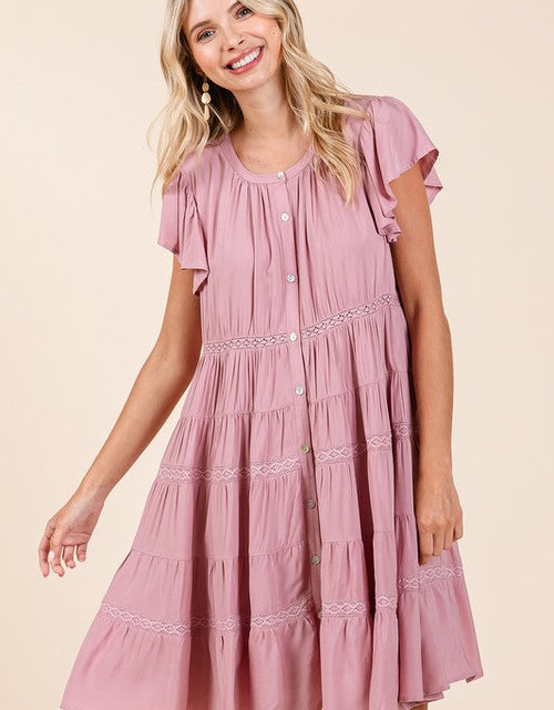 Load image into Gallery viewer, Mittoshop Lace Detail Ruffled Button Down Tiered Dress
