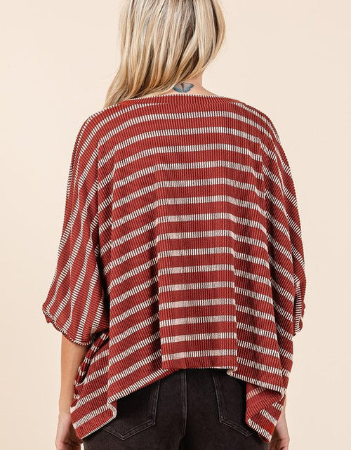 Load image into Gallery viewer, Mittoshop Texture Striped Print Round Neck Dolman Sleeve Top
