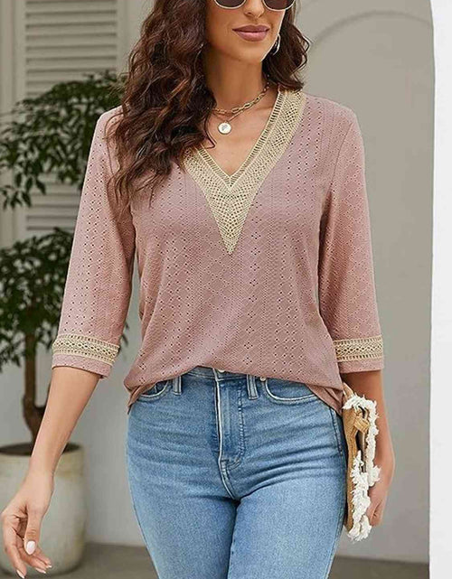 Load image into Gallery viewer, V-Neck Eyelet Blouse
