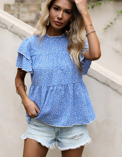 Load image into Gallery viewer, Perfee Ditsy Floral Layered Flutter Sleeve Blouse
