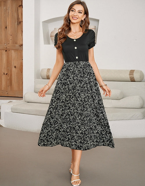Load image into Gallery viewer, Printed Round Neck Short Sleeve Midi Dress
