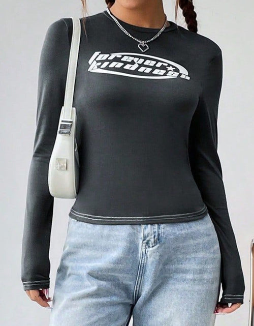 Load image into Gallery viewer, Letter Graphic Round Neck Long Sleeve T-Shirt
