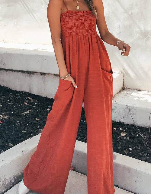 Load image into Gallery viewer, Smocked Spaghetti Strap Wide Leg Jumpsuit
