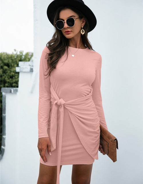 Load image into Gallery viewer, Tied Round Neck Long Sleeve Mini Dress
