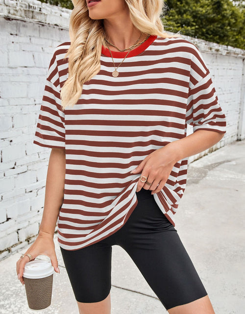 Load image into Gallery viewer, Lovelet Striped Round Neck Half Sleeve T-Shirt
