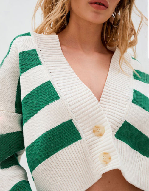 Load image into Gallery viewer, Striped Button Down Drop Shoulder Cardigan
