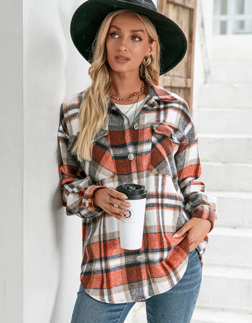 Load image into Gallery viewer, Ivy Lane Meet You Outside Plaid Button Down Curved Hem Shacket
