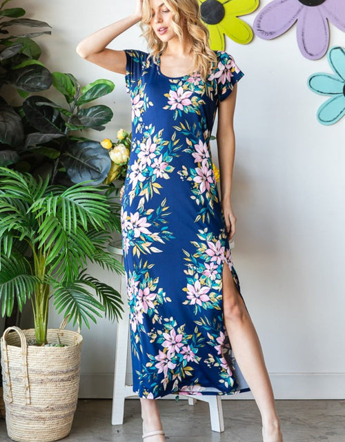 Load image into Gallery viewer, Heimish Full Size Floral Short Sleeve Slit Dress
