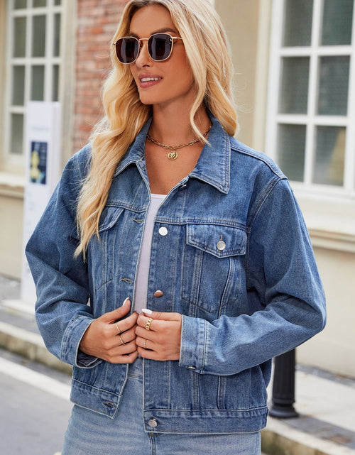 Load image into Gallery viewer, Pocketed Collared Neck Denim Jacket
