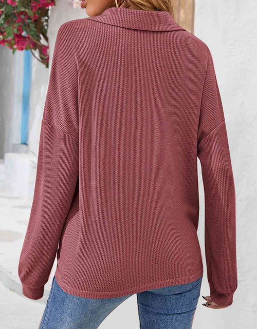 Load image into Gallery viewer, Half Button Collared Neck Long Sleeve Top
