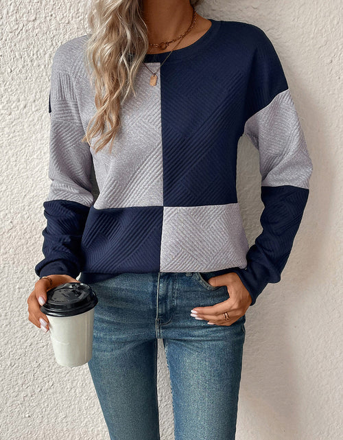 Load image into Gallery viewer, Perfee Textured Color Block Round Neck Sweatshirt
