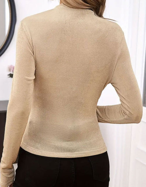 Load image into Gallery viewer, Ruched Mock Neck Long Sleeve T-Shirt
