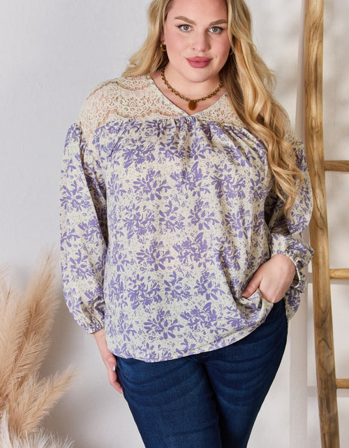 Load image into Gallery viewer, Hailey &amp; Co Full Size Lace Detail Printed Blouse
