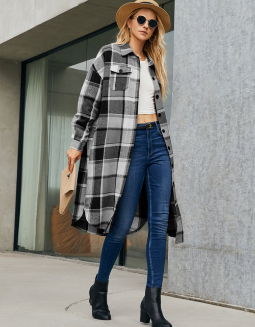 Load image into Gallery viewer, Plaid Pocketed Button Up Trench Coat
