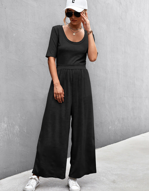 Load image into Gallery viewer, Scoop Neck Half Sleeve Wide Leg Jumpsuit
