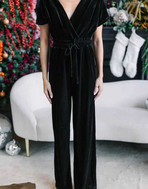 Load image into Gallery viewer, Drawstring Surplice Short Sleeve Jumpsuit
