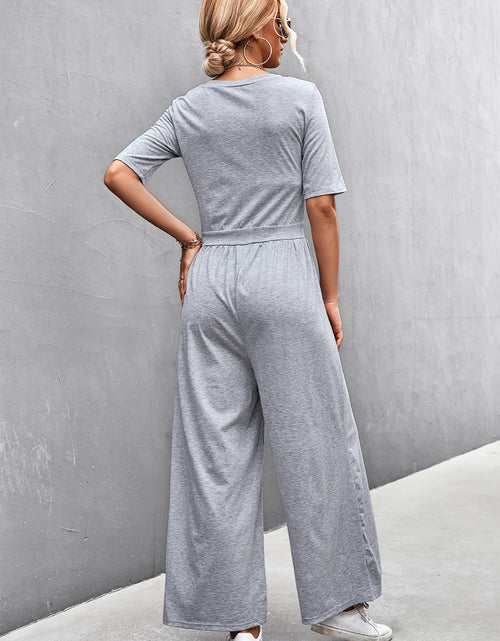 Load image into Gallery viewer, Scoop Neck Half Sleeve Wide Leg Jumpsuit
