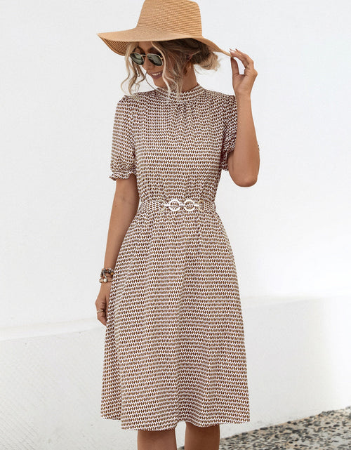 Load image into Gallery viewer, Printed Mock Neck Flounce Sleeve Dress
