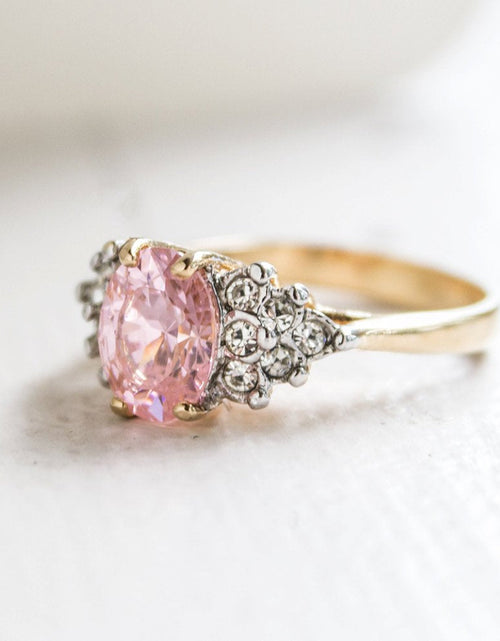 Load image into Gallery viewer, Vintage 1980's Cubic Zirconia Ring with Clear Austrian Crystals 18k Yellow Gold Electroplated by PVD Vintage Jewelry
