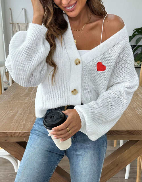 Load image into Gallery viewer, Heart Button Down V-Neck Long Sleeve Cardigan
