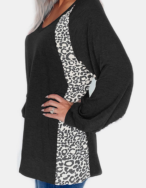 Load image into Gallery viewer, Full Size Leopard V-Neck Long Sleeve T-Shirt
