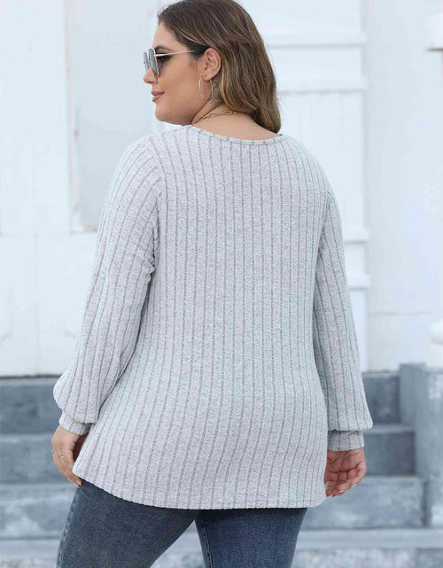 Load image into Gallery viewer, Plus Size Ribbed V-Neck Long Sleeve Top
