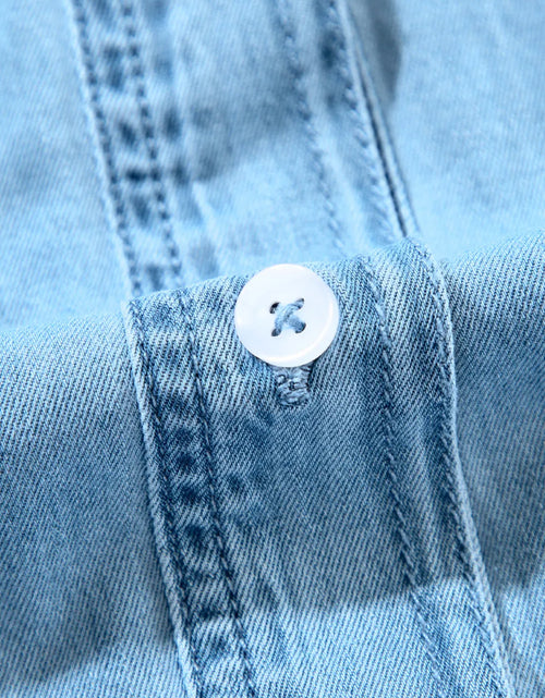 Load image into Gallery viewer, Button Up Notched Long Sleeve Denim Dress
