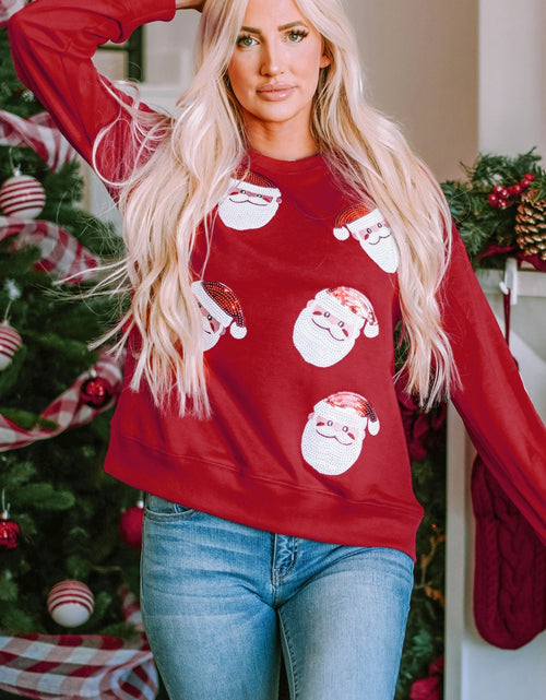 Load image into Gallery viewer, Sequin Santa Patch Round Neck Sweatshirt
