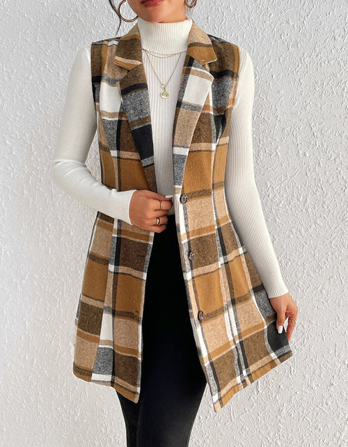 Load image into Gallery viewer, Honey Plaid Lapel Collar Vest
