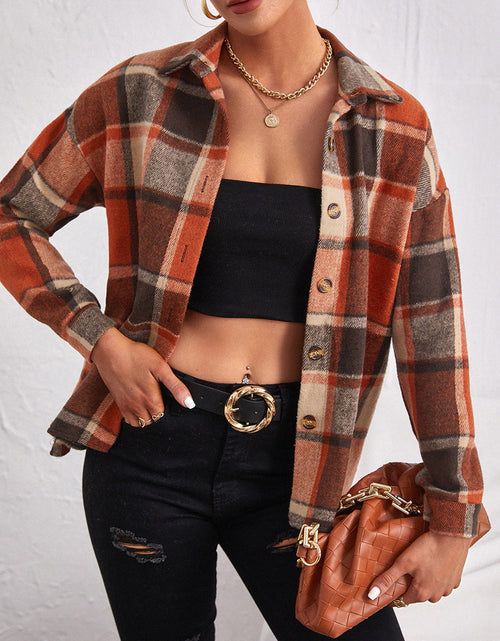 Load image into Gallery viewer, Plaid Collared Neck Button Down Jacket
