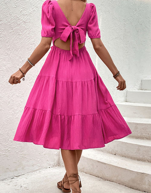 Load image into Gallery viewer, Perfee Square Neck Puff Sleeve Cutout Dress
