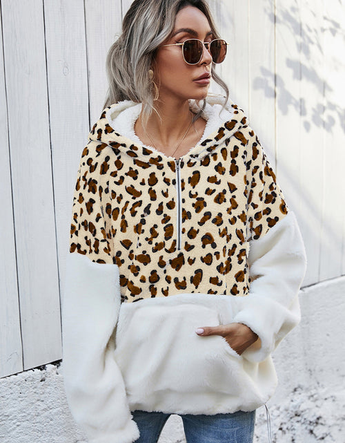 Load image into Gallery viewer, Shiny Leopard Half-Zip Dropped Shoulder Hoodie
