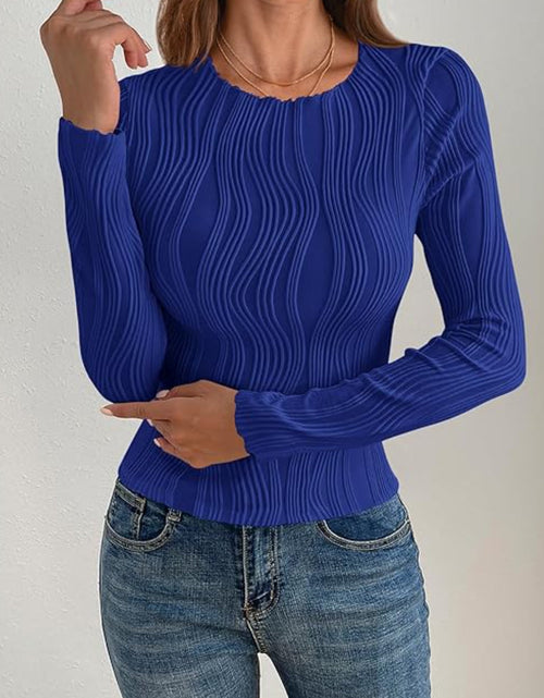 Load image into Gallery viewer, Textured Round Neck Long Sleeve Top
