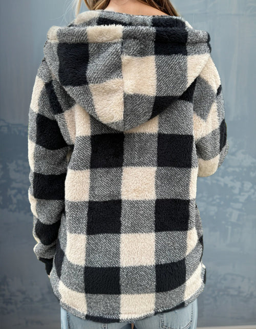 Load image into Gallery viewer, Double Take Full Size Plaid Long Sleeve Hooded Coat
