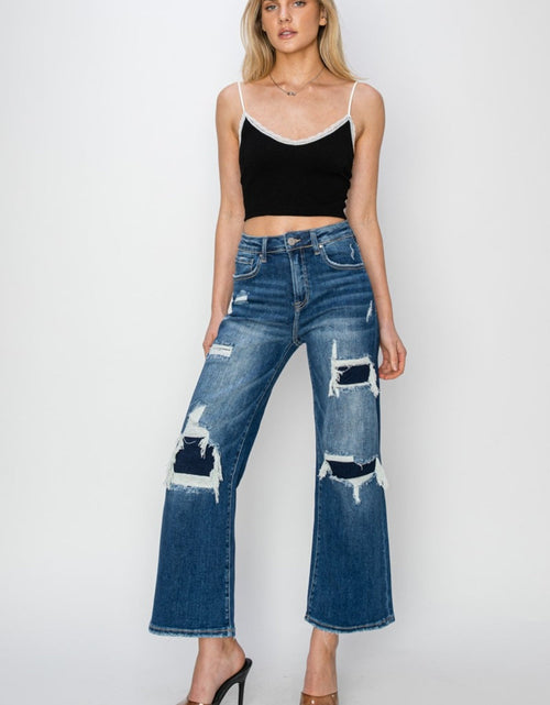 Load image into Gallery viewer, Risen Full Size High Rise Patch Detailed Wide Leg Crop Jeans
