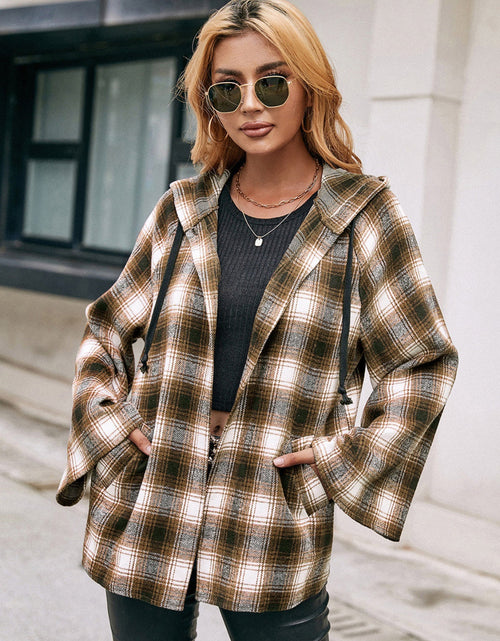 Load image into Gallery viewer, Ivy Lane Pocketed Plaid Long Sleeve Hooded Jacket
