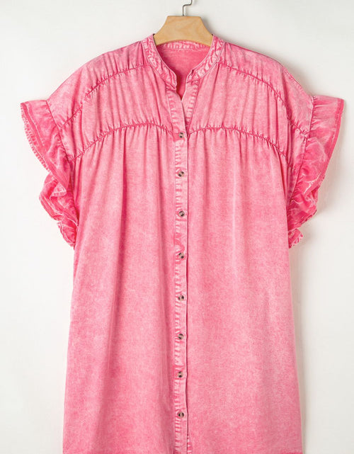 Load image into Gallery viewer, Ruffled Short Sleeve Buttoned Denim Mini Dress

