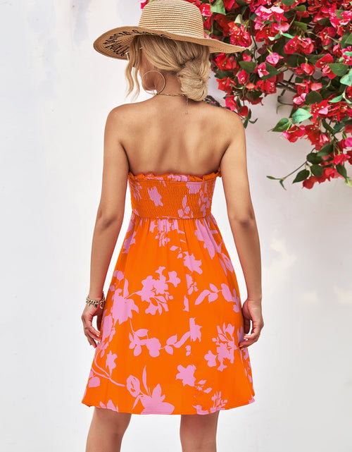 Load image into Gallery viewer, Floral Frill Trim Strapless Smocked Dress
