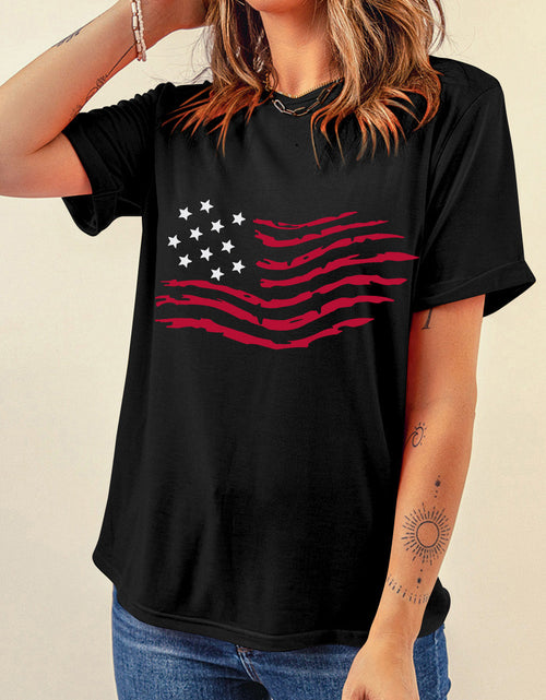 Load image into Gallery viewer, US Flag Round Neck Short Sleeve T-Shirt
