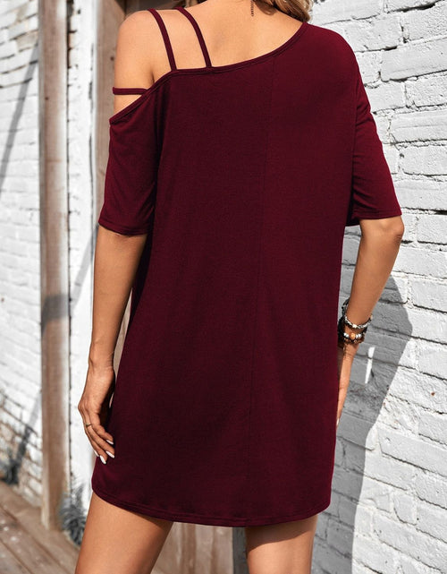 Load image into Gallery viewer, Asymmetrical Neck Half Sleeve Mini Dress
