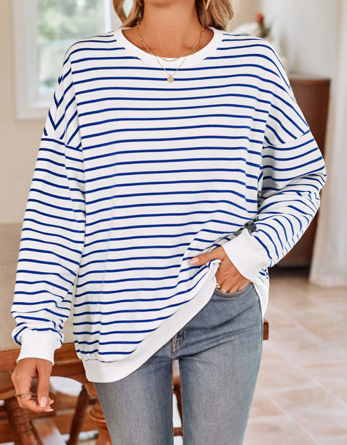 Load image into Gallery viewer, Lovelet Striped Round Neck Long Sleeve Sweatshirt
