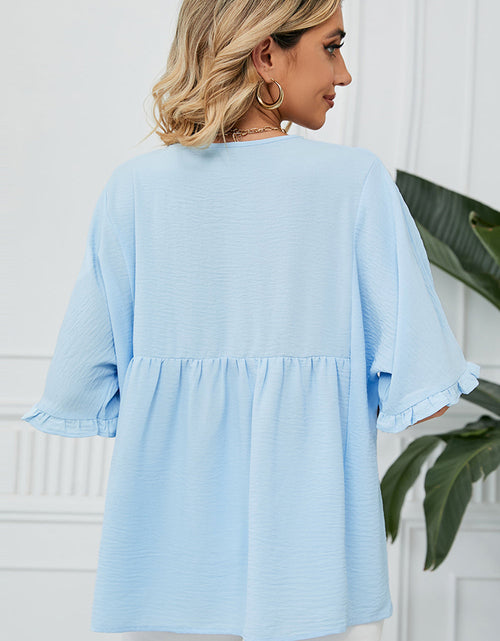 Load image into Gallery viewer, Peplum V-Neck Half Sleeve T-Shirt
