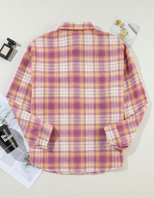 Load image into Gallery viewer, Plaid Collared Neck Button Up Shacket
