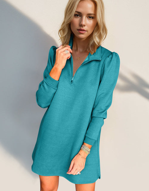 Load image into Gallery viewer, Double Take Textured Quarter Zip Long Sleeve Dress
