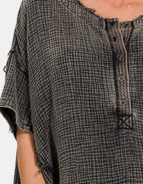Load image into Gallery viewer, Zenana Washed Texture Half Button T-Shirt
