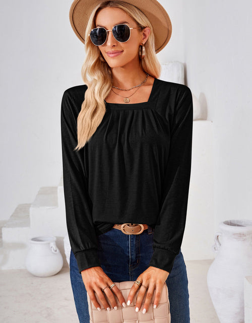 Load image into Gallery viewer, Square Neck Ruched Long Sleeve Blouse
