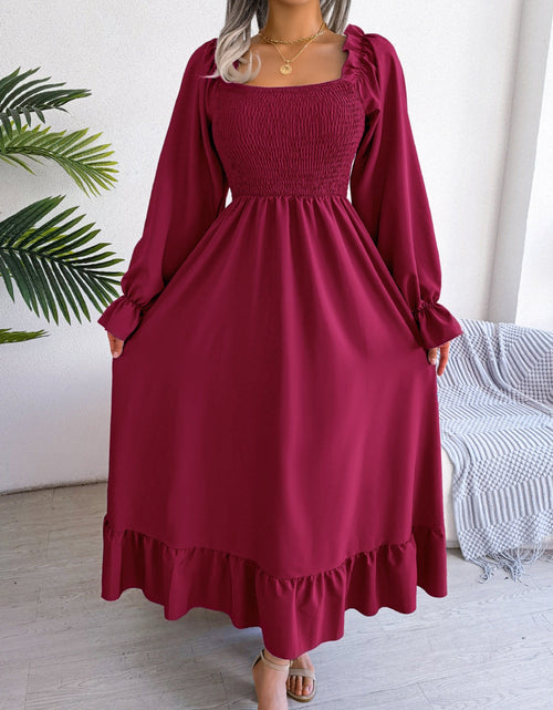 Load image into Gallery viewer, Smocked Square Neck Flounce Sleeve Dress by BlakWardrob
